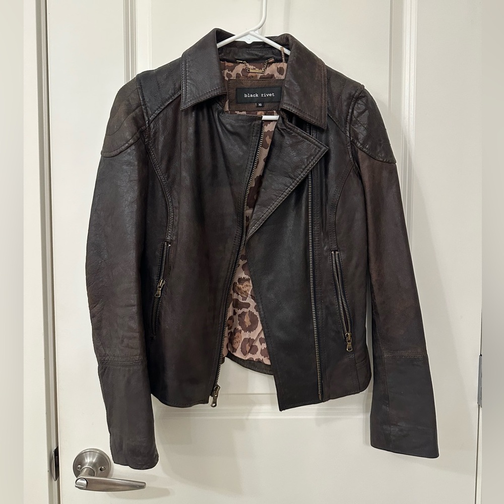 Black Rivet Women's Brown Leather Jacket in Size XS